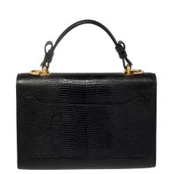مملوكة مسبقًا Dolce & Gabbana Black Lizard Embossed Leather Lucia Top Handle Bag