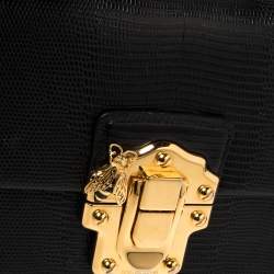مملوكة مسبقًا Dolce & Gabbana Black Lizard Embossed Leather Lucia Top Handle Bag