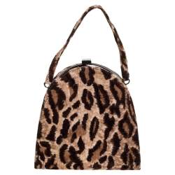 Pre Owned Dolce & Gabbana Brown Leopard Print Velvet Frame Clutch Bag 