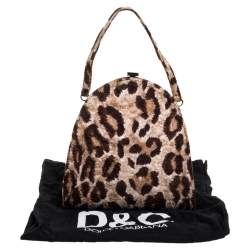 Pre Owned Dolce & Gabbana Brown Leopard Print Velvet Frame Clutch Bag 