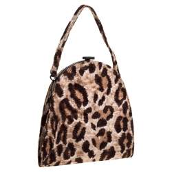 Pre Owned Dolce & Gabbana Brown Leopard Print Velvet Frame Clutch Bag 