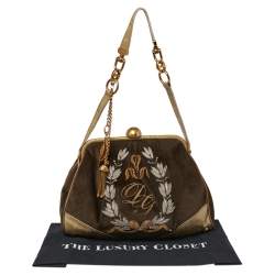 مملوكة مسبقًا Dolce & Gabbana Olive Green Velvet And Eel Shoulder Bag