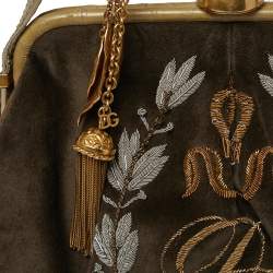 مملوكة مسبقًا Dolce & Gabbana Olive Green Velvet And Eel Shoulder Bag