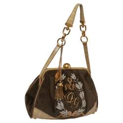 مملوكة مسبقًا Dolce & Gabbana Olive Green Velvet And Eel Shoulder Bag