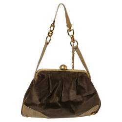 مملوكة مسبقًا Dolce & Gabbana Olive Green Velvet And Eel Shoulder Bag