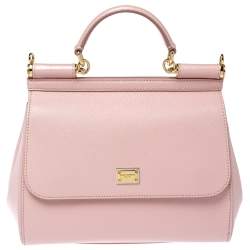 Dolce & Gabbana Pink Leather Medium Miss Sicily Top Handle Bag