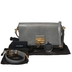 مملوكة مسبقًا حقيبة كتف دولتشي أند غابانا مونيكا جلد نقشة السحلية أزرق مخضر 