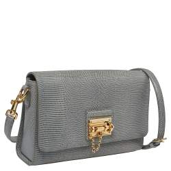 مملوكة مسبقًا حقيبة كتف دولتشي أند غابانا مونيكا جلد نقشة السحلية أزرق مخضر 