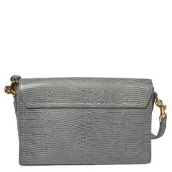 مملوكة مسبقًا حقيبة كتف دولتشي أند غابانا مونيكا جلد نقشة السحلية أزرق مخضر 