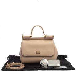 Pre Owned Dolce & Gabbana Beige Leather Medium Miss Sicily Top Handle Bag