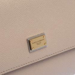 Pre Owned Dolce & Gabbana Beige Leather Medium Miss Sicily Top Handle Bag