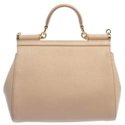 Pre Owned Dolce & Gabbana Beige Leather Medium Miss Sicily Top Handle Bag