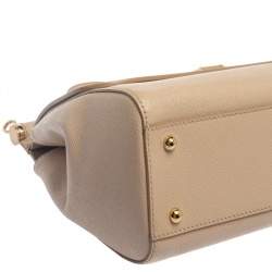 Pre Owned Dolce & Gabbana Beige Leather Medium Miss Sicily Top Handle Bag