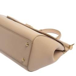 Pre Owned Dolce & Gabbana Beige Leather Medium Miss Sicily Top Handle Bag