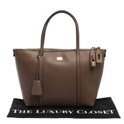 Pre Owned Dolce & Gabbana Dark Beige Leather Miss Escape Tote