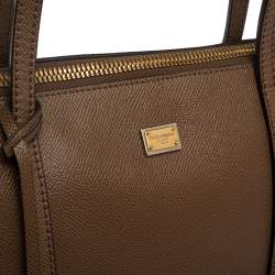 Pre Owned Dolce & Gabbana Dark Beige Leather Miss Escape Tote