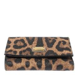 Pre Owned Dolce & Gabbana Brown Animal Print Coated Canvas Trifold Wallet
