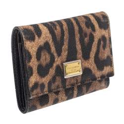 Pre Owned Dolce & Gabbana Brown Animal Print Coated Canvas Trifold Wallet