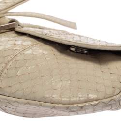 Pre Owned Dolce & Gabbana Off White Snakeskin D Ring Flap Baguette Bag