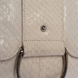 Pre Owned Dolce & Gabbana Off White Snakeskin D Ring Flap Baguette Bag