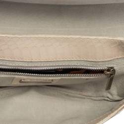Pre Owned Dolce & Gabbana Off White Snakeskin D Ring Flap Baguette Bag