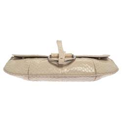 Pre Owned Dolce & Gabbana Off White Snakeskin D Ring Flap Baguette Bag