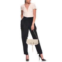 Pre Owned Dolce & Gabbana Off White Snakeskin D Ring Flap Baguette Bag