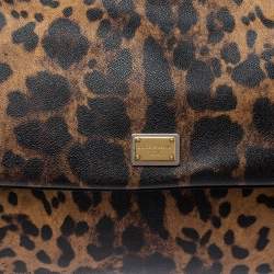 Pre Owned Dolce & Gabbana Black/Brown Leopard Print Coated Canvas and Leather Large Miss Sicily Top Handle Bag