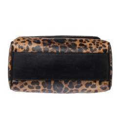 Pre Owned Dolce & Gabbana Black/Brown Leopard Print Coated Canvas and Leather Large Miss Sicily Top Handle Bag