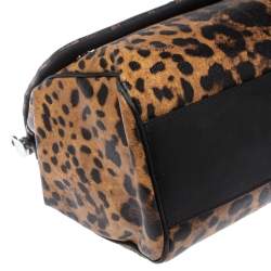 Pre Owned Dolce & Gabbana Black/Brown Leopard Print Coated Canvas and Leather Large Miss Sicily Top Handle Bag