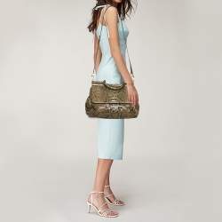 Pre Owned Dolce & Gabbana Brown/Pale Green Python Large Miss Sicily Top Handle Bag