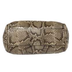 Pre Owned Dolce & Gabbana Brown/Pale Green Python Large Miss Sicily Top Handle Bag