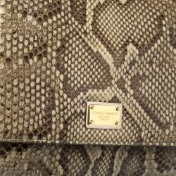 Pre Owned Dolce & Gabbana Brown/Pale Green Python Large Miss Sicily Top Handle Bag