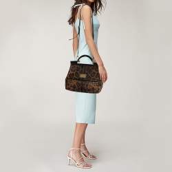 Pre Owned Dolce & Gabbana Black/Brown Leopard Print Coated Canvas and Leather Large Sicily Top Handle Bag