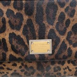 Pre Owned Dolce & Gabbana Black/Brown Leopard Print Coated Canvas and Leather Large Sicily Top Handle Bag