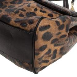 Pre Owned Dolce & Gabbana Black/Brown Leopard Print Coated Canvas and Leather Large Sicily Top Handle Bag