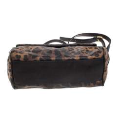 Pre Owned Dolce & Gabbana Black/Brown Leopard Print Coated Canvas and Leather Large Sicily Top Handle Bag