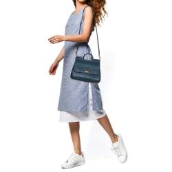 Pre Owned Dolce & Gabbana Teal Blue Leather Medium Miss Sicily Top Handle Bag