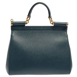 Pre Owned Dolce & Gabbana Teal Blue Leather Medium Miss Sicily Top Handle Bag