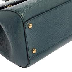 Pre Owned Dolce & Gabbana Teal Blue Leather Medium Miss Sicily Top Handle Bag