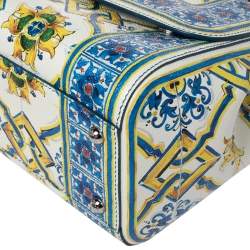 Pre Owned Dolce & Gabbana Multicolor Majolica Print Leather Medium Miss Sicily Top Handle Bag