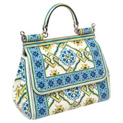 Pre Owned Dolce & Gabbana Multicolor Majolica Print Leather Medium Miss Sicily Top Handle Bag