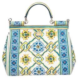 Pre Owned Dolce & Gabbana Multicolor Majolica Print Leather Medium Miss Sicily Top Handle Bag