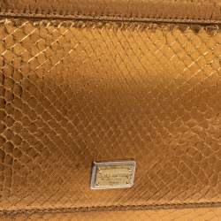 Pre Owned Dolce & Gabbana Metallic Gold Python Small Miss Sicily Top Handle Bag