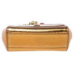 Pre Owned Dolce & Gabbana Metallic Gold Python Small Miss Sicily Top Handle Bag