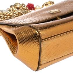 Pre Owned Dolce & Gabbana Metallic Gold Python Small Miss Sicily Top Handle Bag