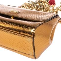 Pre Owned Dolce & Gabbana Metallic Gold Python Small Miss Sicily Top Handle Bag