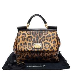 Dolce & Gabbana Black/Brown Leopard Print Coated Canvas and Leather Large Sicily Top Handle Bag