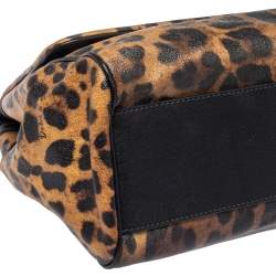 Dolce & Gabbana Black/Brown Leopard Print Coated Canvas and Leather Large Sicily Top Handle Bag
