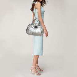 Pre Owned Dolce & Gabbana Silver Leather Miss Biz Satchel